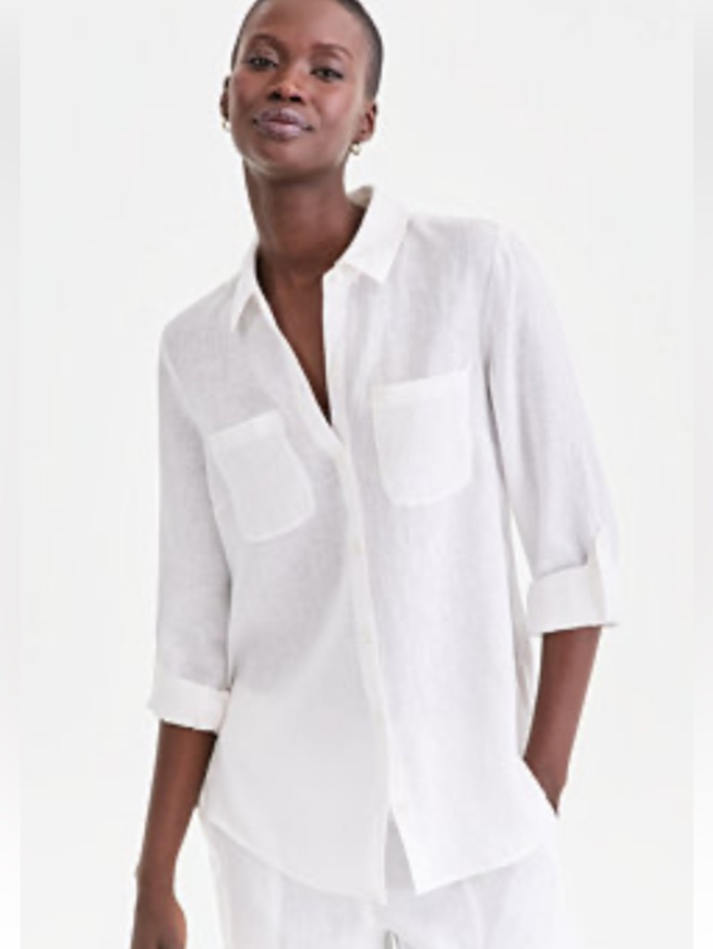 New Charter Club White 100% Linen Button Front Shirt Blouse Size Small